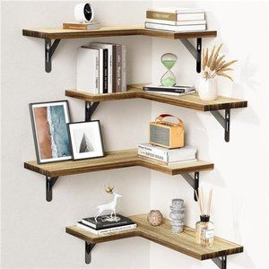 Corner Floating Shelves, Set of 4 Corner Wood Shelves